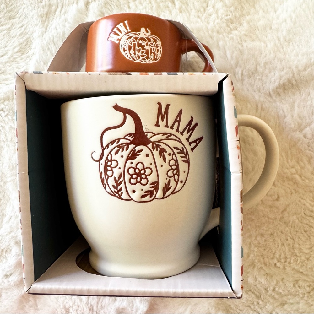 *NEW* Mama Pumpkin Large and Small Mug Set - Orange and Cream